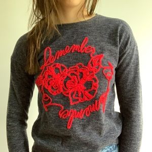 FUZZY FLANNEL WOOL CURSIVE LONG SLEEVE TOP